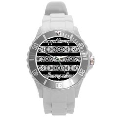 Alien Seamless Stripes Round Plastic Sport Watch (l) by dflcprints