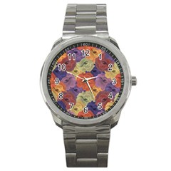 Vintage Floral Collage Pattern Sport Metal Watch by dflcprints