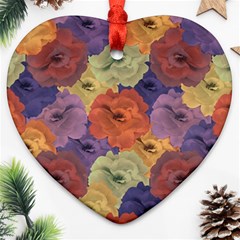 Vintage Floral Collage Pattern Heart Ornament (2 Sides) by dflcprints