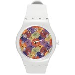 Vintage Floral Collage Pattern Round Plastic Sport Watch (M) Front