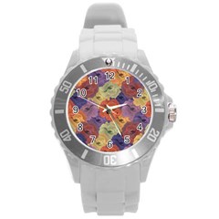 Vintage Floral Collage Pattern Round Plastic Sport Watch (l) by dflcprints