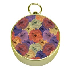 Vintage Floral Collage Pattern Gold Compasses