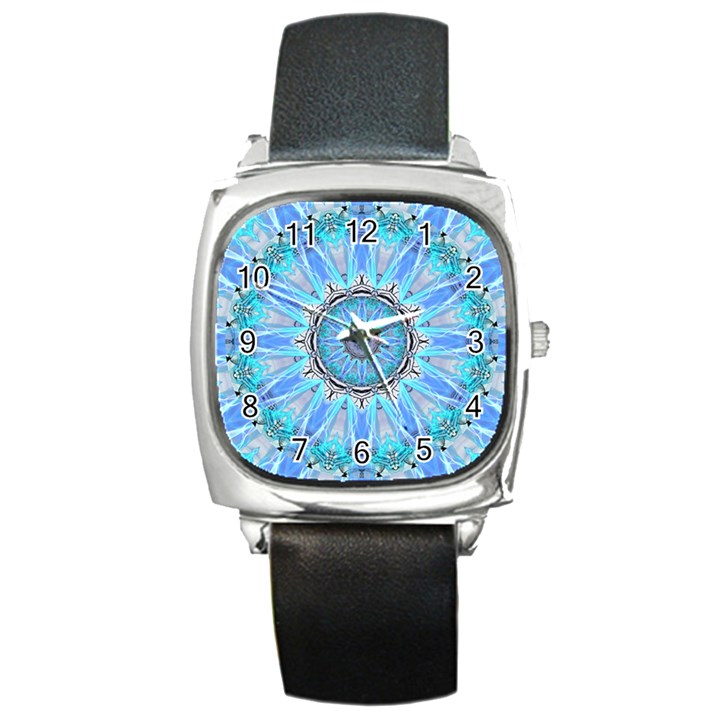 Sapphire Ice Flame, Light Bright Crystal Wheel Square Metal Watch