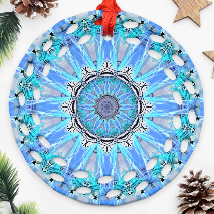 Sapphire Ice Flame, Light Bright Crystal Wheel Ornament (Round Filigree) 