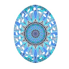 Sapphire Ice Flame, Light Bright Crystal Wheel Oval Filigree Ornament (2-side)  by DianeClancy