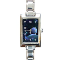 The Music Of My Goddess, Abstract Cyan Mystery Planet Rectangle Italian Charm Watch by DianeClancy