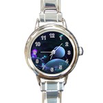 The Music Of My Goddess, Abstract Cyan Mystery Planet Round Italian Charm Watch Front