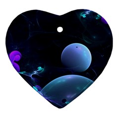 The Music Of My Goddess, Abstract Cyan Mystery Planet Ornament (heart)  by DianeClancy