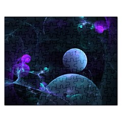 The Music Of My Goddess, Abstract Cyan Mystery Planet Rectangular Jigsaw Puzzl by DianeClancy