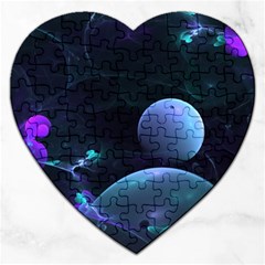 The Music Of My Goddess, Abstract Cyan Mystery Planet Jigsaw Puzzle (heart) by DianeClancy