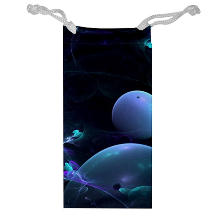 The Music Of My Goddess, Abstract Cyan Mystery Planet Jewelry Bags