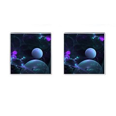 The Music Of My Goddess, Abstract Cyan Mystery Planet Cufflinks (square) by DianeClancy