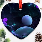 The Music Of My Goddess, Abstract Cyan Mystery Planet Heart Ornament (2 Sides) Front