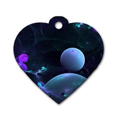 The Music Of My Goddess, Abstract Cyan Mystery Planet Dog Tag Heart (one Side) by DianeClancy