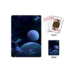 The Music Of My Goddess, Abstract Cyan Mystery Planet Playing Cards (mini)  by DianeClancy