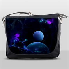 The Music Of My Goddess, Abstract Cyan Mystery Planet Messenger Bags by DianeClancy