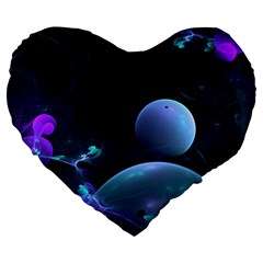 The Music Of My Goddess, Abstract Cyan Mystery Planet Large 19  Premium Heart Shape Cushions