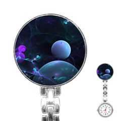 The Music Of My Goddess, Abstract Cyan Mystery Planet Stainless Steel Nurses Watch by DianeClancy