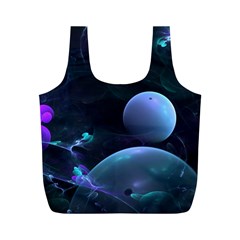 The Music Of My Goddess, Abstract Cyan Mystery Planet Full Print Recycle Bags (m)  by DianeClancy