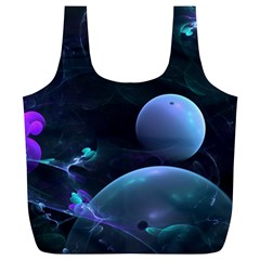 The Music Of My Goddess, Abstract Cyan Mystery Planet Full Print Recycle Bags (l) 