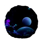 The Music Of My Goddess, Abstract Cyan Mystery Planet Standard 15  Premium Flano Round Cushions Front