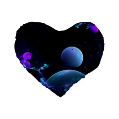 The Music Of My Goddess, Abstract Cyan Mystery Planet Standard 16  Premium Flano Heart Shape Cushions