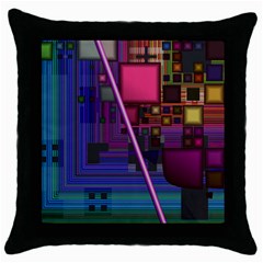 Jewel City, Radiant Rainbow Abstract Urban Throw Pillow Case (black) by DianeClancy