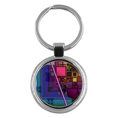 Jewel City, Radiant Rainbow Abstract Urban Key Chains (round)  by DianeClancy