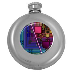 Jewel City, Radiant Rainbow Abstract Urban Round Hip Flask (5 Oz) by DianeClancy