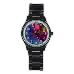 Jewel City, Radiant Rainbow Abstract Urban Stainless Steel Round Watch by DianeClancy