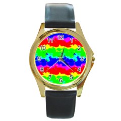 Colorful Digital Abstract  Round Gold Metal Watch by dflcprints