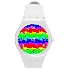 Colorful Digital Abstract  Round Plastic Sport Watch (m) by dflcprints