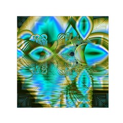 Crystal Gold Peacock, Abstract Mystical Lake Small Satin Scarf (square) by DianeClancy