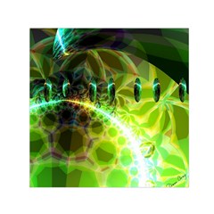 Dawn Of Time, Abstract Lime & Gold Emerge Small Satin Scarf (square) by DianeClancy