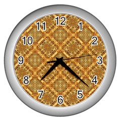 Luxury Check Ornate Pattern Wall Clocks (silver)  by dflcprints