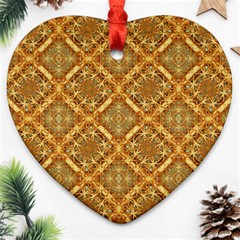 Luxury Check Ornate Pattern Heart Ornament (2 Sides) by dflcprints