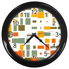 Rectangles And Squares In Retro Colors  			wall Clock (black) by LalyLauraFLM