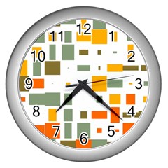 Rectangles And Squares In Retro Colors  			wall Clock (silver) by LalyLauraFLM