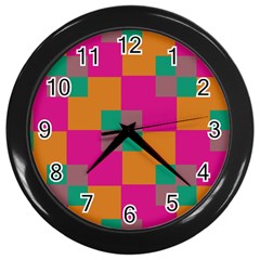 Squares    			wall Clock (black) by LalyLauraFLM