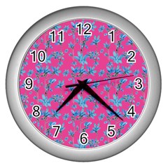 Floral Collage Revival Wall Clocks (silver)  by dflcprints