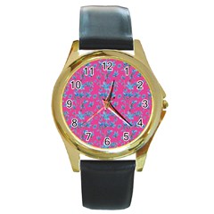 Floral Collage Revival Round Gold Metal Watch by dflcprints