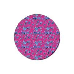 Floral Collage Revival Rubber Coaster (round)  by dflcprints