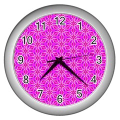 Pink Snowflakes Spinning In Winter Wall Clocks (silver)  by DianeClancy