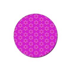 Pink Snowflakes Spinning In Winter Rubber Coaster (round)  by DianeClancy