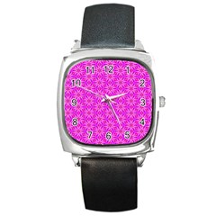 Pink Snowflakes Spinning In Winter Square Metal Watch by DianeClancy