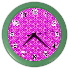 Pink Snowflakes Spinning In Winter Color Wall Clocks by DianeClancy