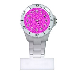 Pink Snowflakes Spinning In Winter Plastic Nurses Watch by DianeClancy