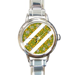 Indian Floral Pattern Stripes Round Italian Charm Watch by dflcprints