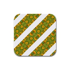 Indian Floral Pattern Stripes Rubber Square Coaster (4 Pack) 