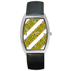 Indian Floral Pattern Stripes Barrel Style Metal Watch by dflcprints